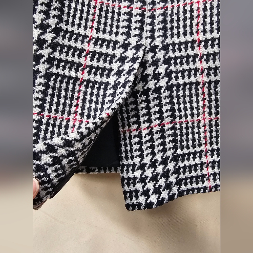Talbots Petites Wool Pencil Skirt 12P Black White Red Plaid Houndstooth Career - Picture 9 of 11
